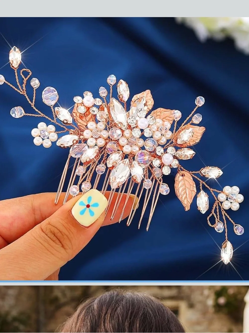 Anthropologie Rose Gold Floral Crystal Hair Pin